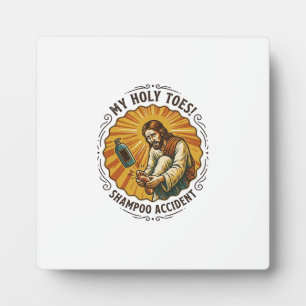 Jesus Dropping Shampoo Bottle On Foot Shower Pain Plaque