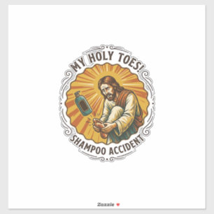 Jesus Dropping Shampoo Bottle On Foot Shower Pain  Sticker