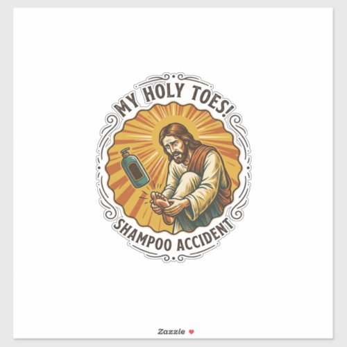 Jesus Dropping Shampoo Bottle On Foot Shower Pain Sticker