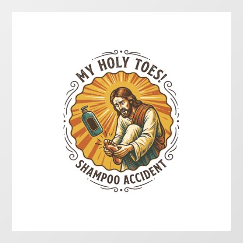 Jesus Dropping Shampoo Bottle On Foot Shower Pain Window Cling