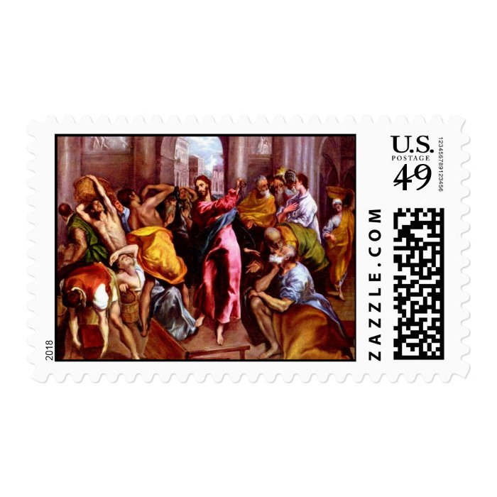 Jesus drove money changers out of the temple postage