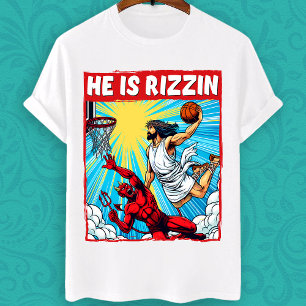 Jesus Dunking on Satan he is rizzin meme T-Shirt