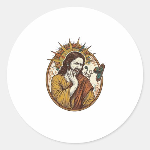 Jesus Earbud Cord Caught Doorknob Ripped Out Gym H Classic Round Sticker