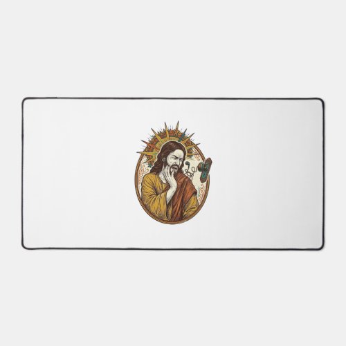 Jesus Earbud Cord Caught Doorknob Ripped Out Gym H Desk Mat