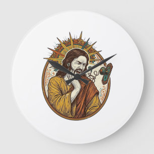 Jesus Earbud Cord Caught Doorknob Ripped Out Gym H Large Clock