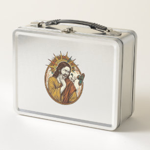 Jesus Earbud Cord Caught Doorknob Ripped Out Gym H Metal Lunch Box