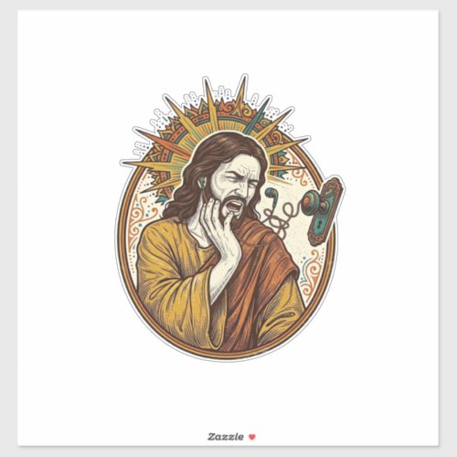 Jesus Earbud Cord Caught Doorknob Ripped Out Gym H Sticker