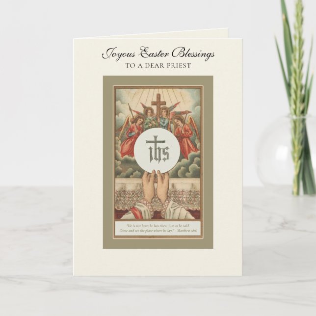 Jesus Easter Resurrection Priest Holding Host Holiday Card (Front)