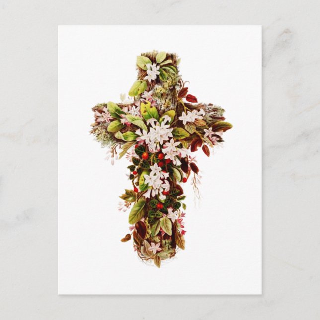 Jesus Easter Sunday Flowering cross  Postcard (Front)