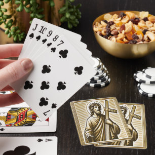 Jesus Embracing Golden Cross with Compassion Poker Cards