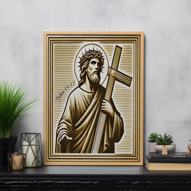 Jesus Embracing Golden Cross with Compassion Poster (Creator Uploaded)