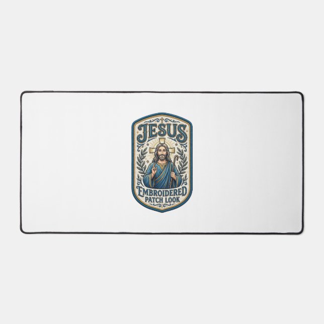 Jesus Embroidered Patch Look Jesus Embroidered Pat Desk Mat (Front)