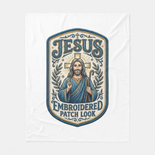Jesus Embroidered Patch Look Jesus Embroidered Pat Fleece Blanket