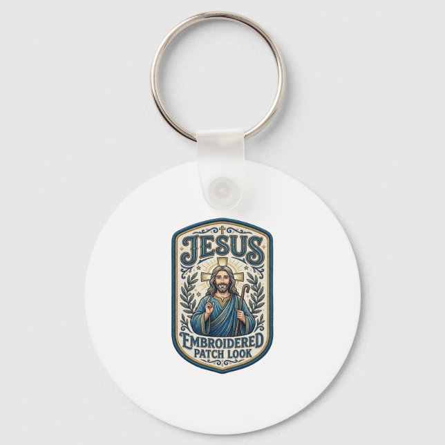 Jesus Embroidered Patch Look Jesus Embroidered Pat Keychain (Front)