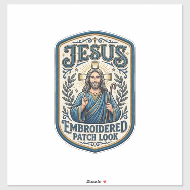 Jesus Embroidered Patch Look Jesus Embroidered Pat Sticker (Sheet)