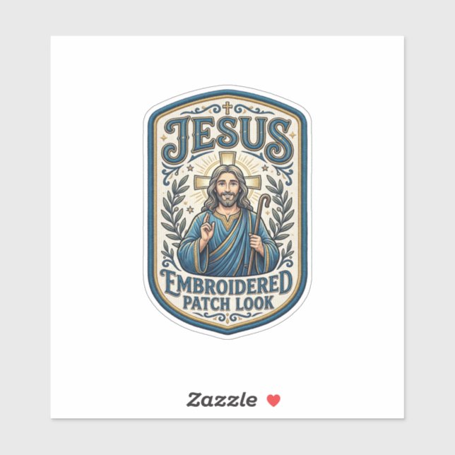 Jesus Embroidered Patch Look Jesus Embroidered Pat Sticker (Sheet)