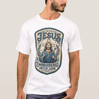 Jesus Embroidered Patch Look Jesus Embroidered Pat T-Shirt