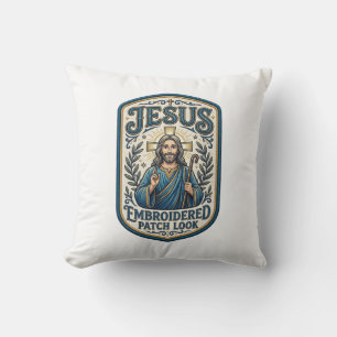 Jesus Embroidered Patch Look Jesus Embroidered Pat Throw Pillow