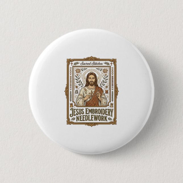 Jesus Embroidery Needlework Jesus Embroidery Needl Button (Front)