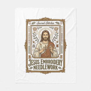 Jesus Embroidery Needlework Jesus Embroidery Needl Fleece Blanket
