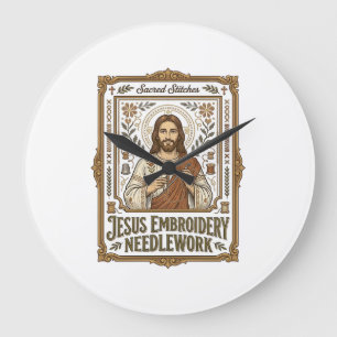 Jesus Embroidery Needlework Jesus Embroidery Needl Large Clock
