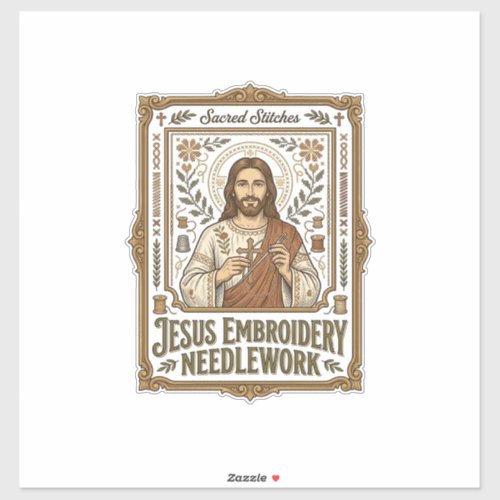 Jesus Embroidery Needlework Jesus Embroidery Needl Sticker