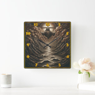 Jesus Emerges From Clouds Over Serene Waters Square Wall Clock