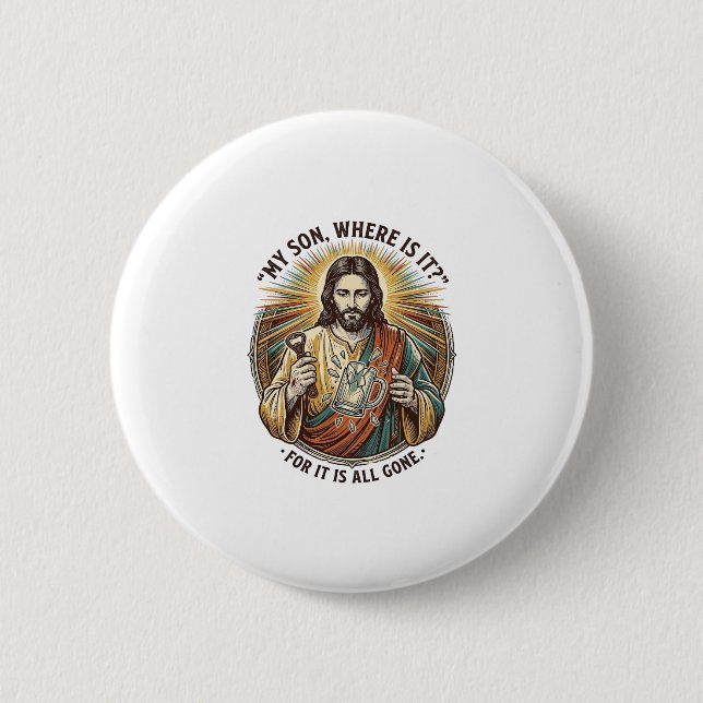 Jesus Empty Broken Beer Mug Bartender Drinking Hum Button (Front)