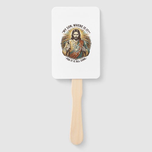 Jesus Empty Broken Beer Mug Bartender Drinking Hum Hand Fan