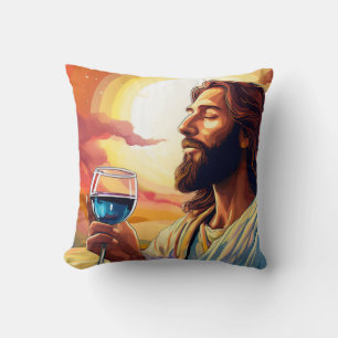 Jesus Enjoying Wine Pillow! Throw Pillow