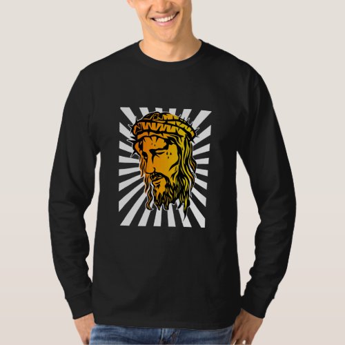 Jesus Enlarged Face And Sun Ray Art 1  T_Shirt