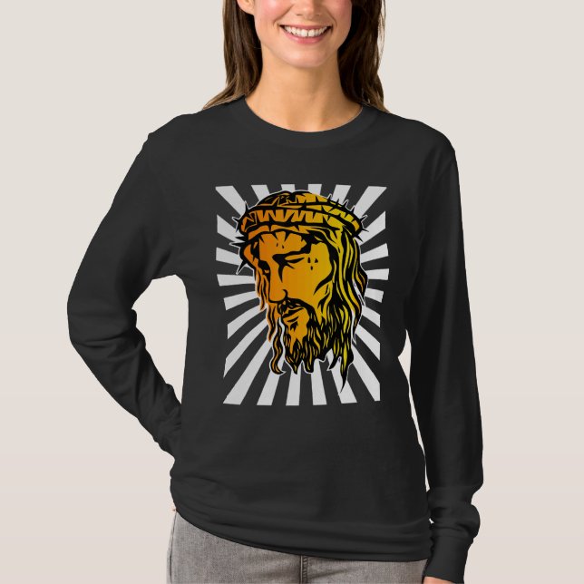 Jesus Enlarged Face And Sun Ray Art 1 T-Shirt (Front)
