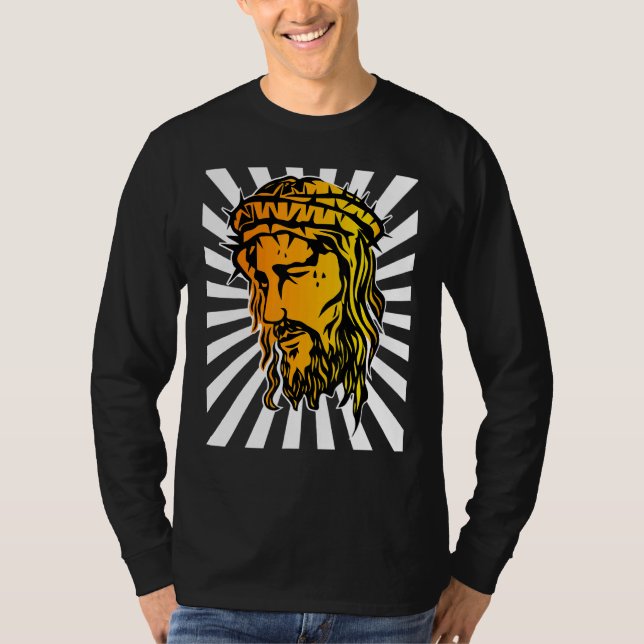 Jesus Enlarged Face And Sun Ray Art 1 T-Shirt (Front)