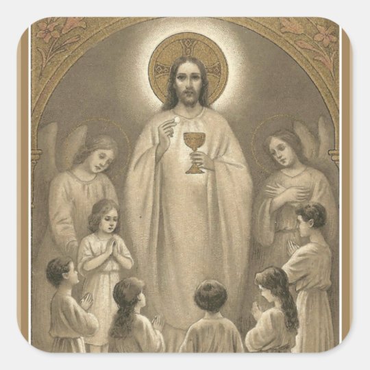 Jesus Eucharist Angels First Holy Communion Child Square Sticker ...