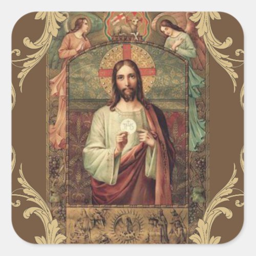 Jesus Eucharist Angels First Holy Communion Square Sticker