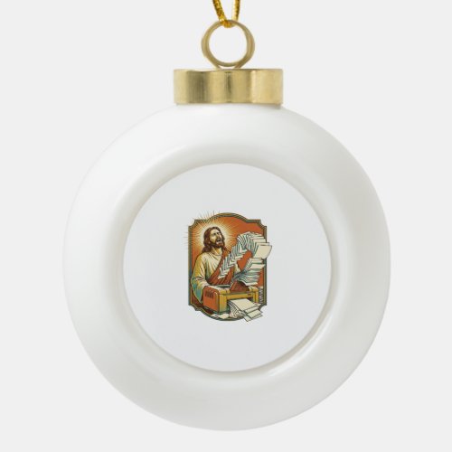 Jesus Excel Sheet Printing 50 Blank Pages Office H Ceramic Ball Christmas Ornament