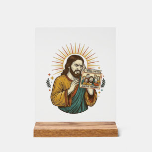 Jesus Eyes Closed Tagged Group Photo Unflattering Acrylic Sign