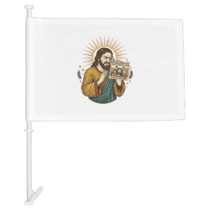 Jesus Eyes Closed Tagged Group Photo Unflattering Car Flag