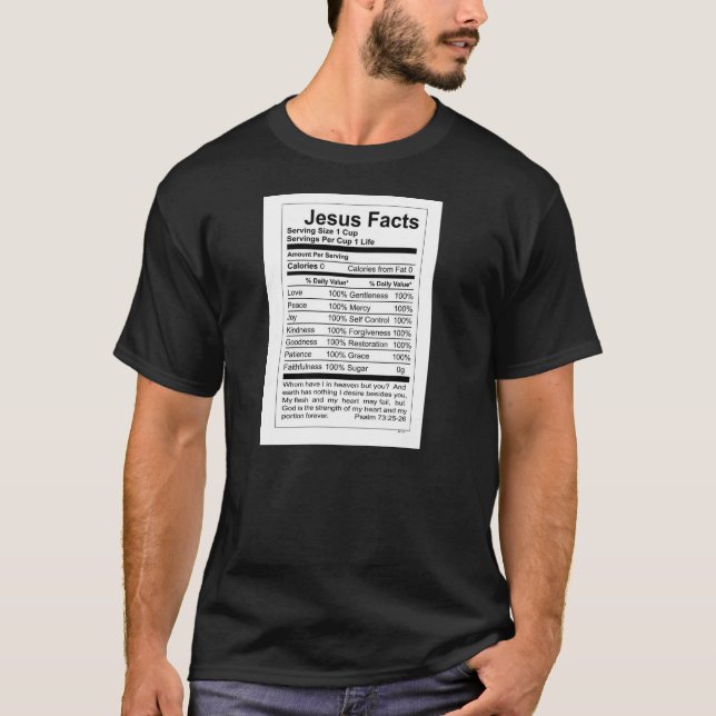 JESUS FACTS WHITE LABEL ON MEN;S DARK TEE (Front)