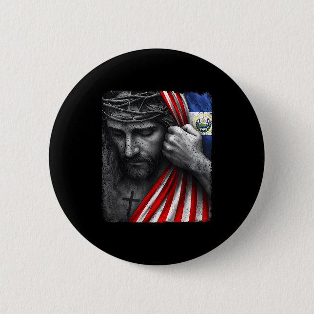 Jesus Faith Cross Crown America El Salvador Herita Button (Front)