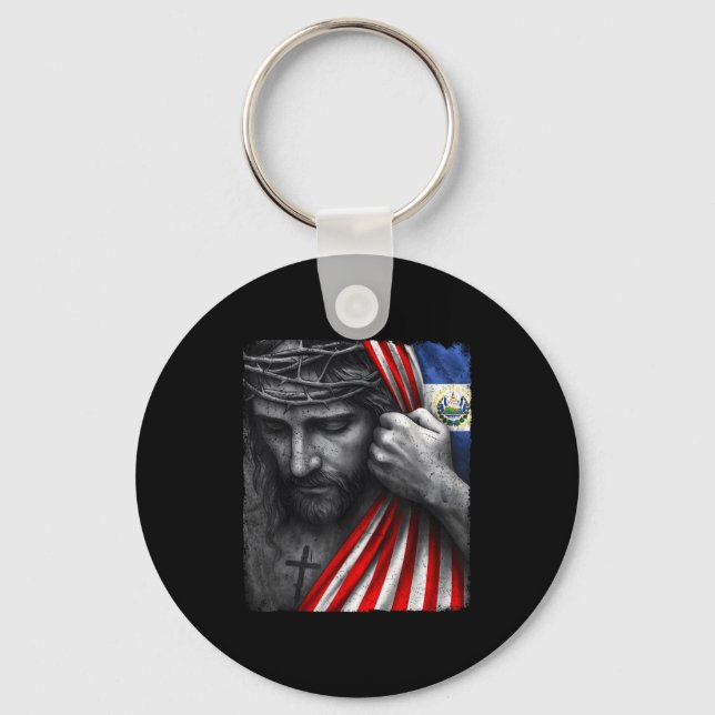 Jesus Faith Cross Crown America El Salvador Herita Keychain (Front)