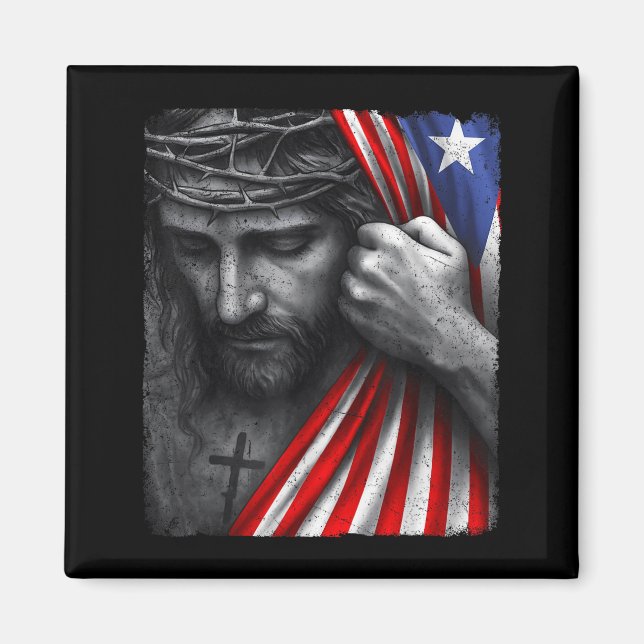 Jesus Faith Cross Crown America Puerto Rico Herita Magnet (Front)