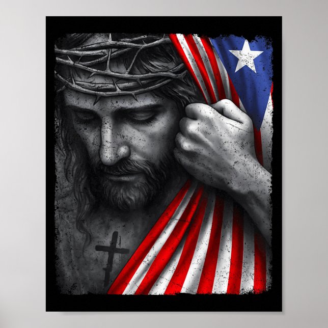 Jesus Faith Cross Crown America Puerto Rico Herita Poster (Front)