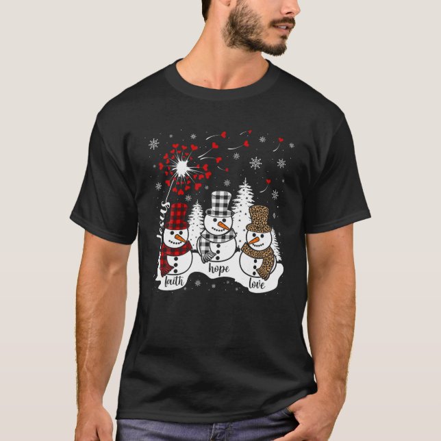 Jesus Faith Hope Love Snowman Christmas Funny Xmas T-Shirt (Front)