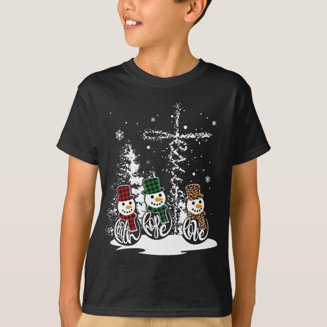 Jesus Faith Hope Love Snowman Funny Merry Xmas For T-Shirt (Front)