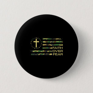 Jesus Faith Over Fear Cross Camo American Flag Usa Button