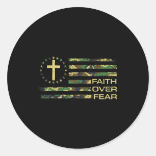 Jesus Faith Over Fear Cross Camo American Flag Usa Classic Round Sticker