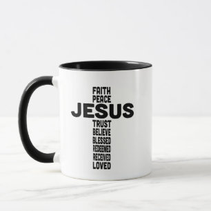 Jesus faith peace trust believe Christian Black Mug