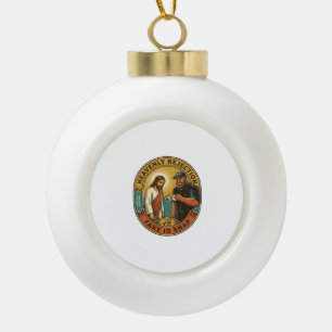 Jesus Fake ID Confiscated Angry Bouncer Club Party Ceramic Ball Christmas Ornament