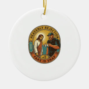 Jesus Fake ID Confiscated Angry Bouncer Club Party Ceramic Ornament